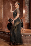 Robe Gatsby longue à paillettes noire et or des années 20 avec paillettes
