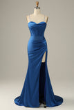 Longues Bretelles Spaghetti Bleu royal Sirène Robe de bal