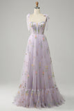 A-line Lilas Broderie Corset Robe de bal longue
