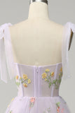 Broderie lilas Corset Robe longue de bal