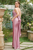 Spaghetti fourreau Bretelles Blush Longue Robe de Demoiselle d'Honneur avec Bowknot