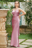 Spaghetti fourreau Bretelles Blush Longue Robe de Demoiselle d'Honneur avec Bowknot