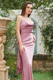 Spaghetti fourreau Bretelles Blush Longue Robe de Demoiselle d'Honneur avec Bowknot