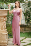 Spaghetti fourreau Bretelles Blush Longue Robe de Demoiselle d'Honneur avec Bowknot