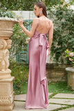 Spaghetti fourreau Bretelles Blush Longue Robe de Demoiselle d'Honneur avec Bowknot