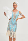 Noir épaule froide paillettes franges des années 1920 Gatsby robe