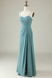 Robe de demoiselle d’honneur longue en mousseline de soie drapée verte
