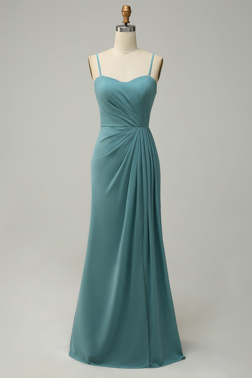 Robe de demoiselle d’honneur longue en mousseline de soie drapée verte