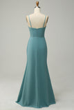 Robe de demoiselle d’honneur longue en mousseline de soie drapée verte
