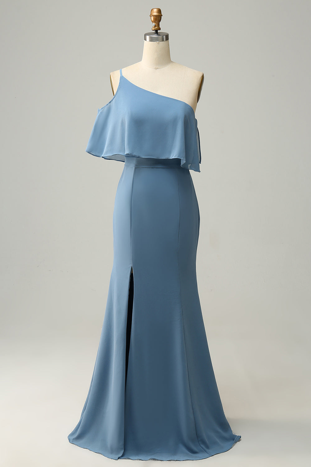 Gaine Une épaule bleu Plus Taille Robe de demoiselle d’honneur avec limon