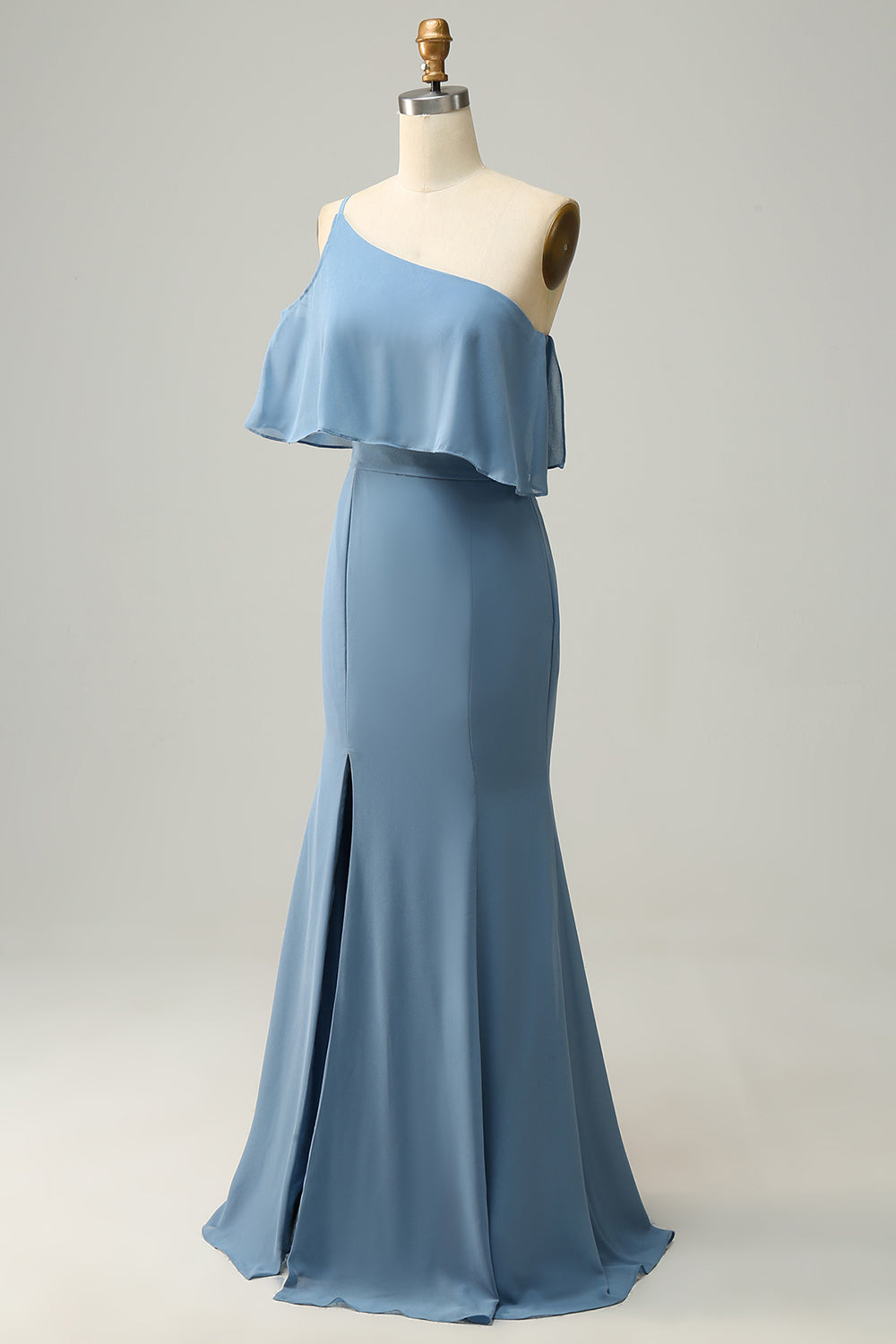 Gaine Une épaule bleu Plus Taille Robe de demoiselle d’honneur avec limon