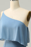 Gaine Une épaule bleu Plus Taille Robe de demoiselle d’honneur avec limon
