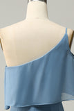 Gaine Une épaule bleu Plus Taille Robe de demoiselle d’honneur avec limon