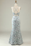 Robe de demoiselle d’honneur fleurie verte grise