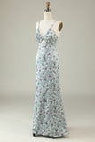 Robe de demoiselle d’honneur fleurie verte grise