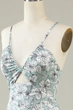Robe de demoiselle d’honneur fleurie verte grise