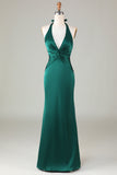 Robe de demoiselle d’honneur vert foncé Licol sirène