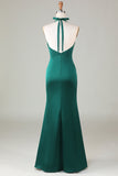 Robe de demoiselle d’honneur vert foncé Licol sirène
