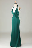 Robe de demoiselle d’honneur vert foncé Licol sirène