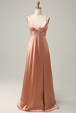 Brettes Spaghetti Blush Une ligne Robe de demoiselle d’honneur avec fente