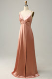 Brettes Spaghetti Blush Une ligne Robe de demoiselle d’honneur avec fente