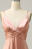 Brettes Spaghetti Blush Une ligne Robe de demoiselle d’honneur avec fente