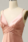 Brettes Spaghetti Blush Une ligne Robe de demoiselle d’honneur avec fente