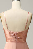 Brettes Spaghetti Blush Une ligne Robe de demoiselle d’honneur avec fente