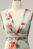Robe de demoiselle d’honneur vert Halter sans manches A Line