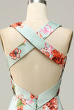 Robe de demoiselle d’honneur vert Halter sans manches A Line