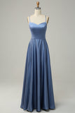 Gris Bleu Halter A Line Robe de demoiselle d’honneur longue