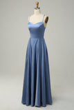 Gris Bleu Halter A Line Robe de demoiselle d’honneur longue
