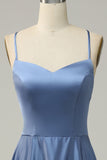 Gris Bleu Halter A Line Robe de demoiselle d’honneur longue