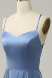 Gris Bleu Halter A Line Robe de demoiselle d’honneur longue