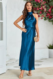 Robe de demoiselle d'honneur longue col rond bleu encre