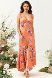 Robe de demoiselle d’honneur asymétrique asymétrique à fleurs orange