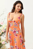 Robe de demoiselle d’honneur asymétrique asymétrique à fleurs orange