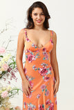 Robe de demoiselle d’honneur asymétrique asymétrique à fleurs orange