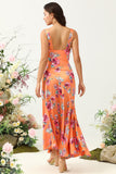 Robe de demoiselle d’honneur asymétrique asymétrique à fleurs orange