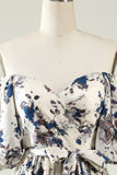 Robe de demoiselle d’honneur Boho à fleur bleue blanche