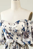 Robe de demoiselle d’honneur Boho à fleur bleue blanche