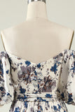 Robe de demoiselle d’honneur Boho à fleur bleue blanche