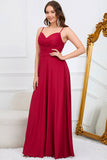 Une ligne Bretelles Spaghetti Bourgogne Robe de demoiselle d’honneur longue