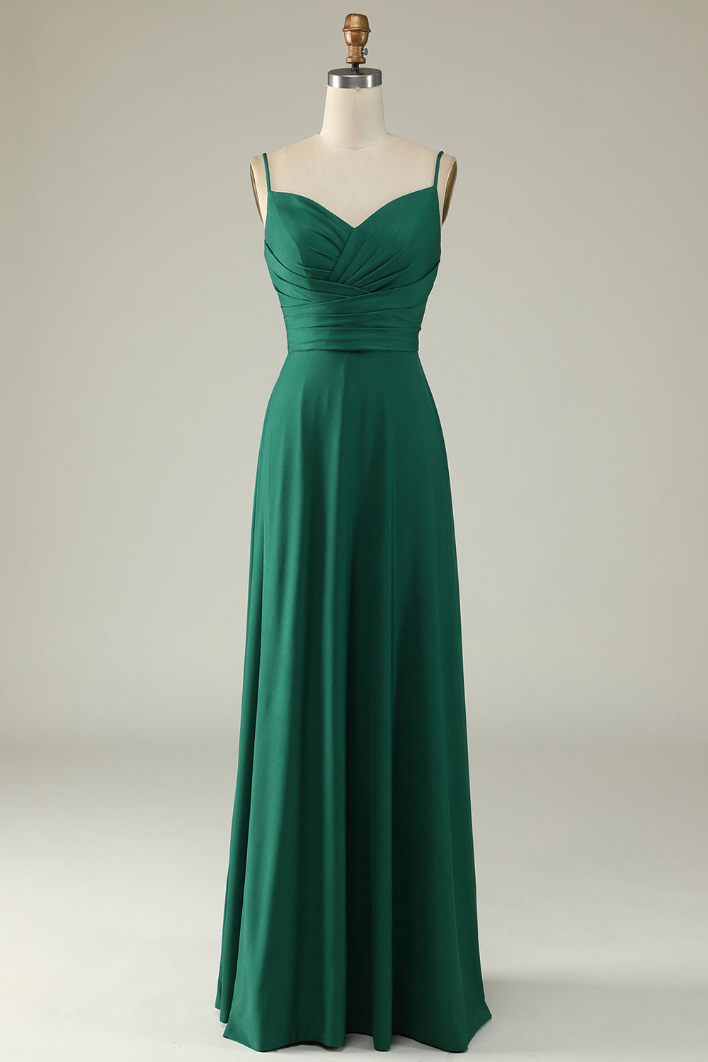 Une ligne Bretelles Spaghetti Vert foncé Robe de demoiselle d’honneur longue