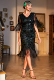 Col V vert foncé Robe de soirée des années 20