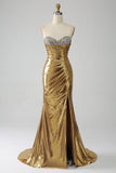 Sirène d’or bustier longue robe de bal avec fente