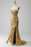 Sirène d’or bustier longue robe de bal avec fente
