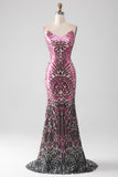 Robe de bal de sirène à bretelles spaghetti scintillantes avec dos nu