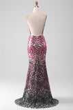 Robe de bal de sirène à bretelles spaghetti scintillantes avec dos nu