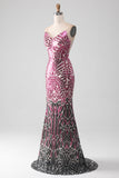 Robe de bal de sirène à bretelles spaghetti scintillantes avec dos nu